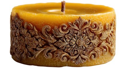 Ornate Floral Beeswax Candle: A luxurious beeswax candle adorned with intricate floral carvings, adding a touch of elegance and warmth to any setting.