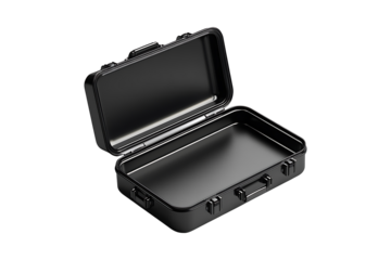 Open black case isolated on transparent background