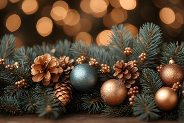 Obraz premium Christmas Holiday Decoration with Pine Cones and Ornaments for Festive Decor Design