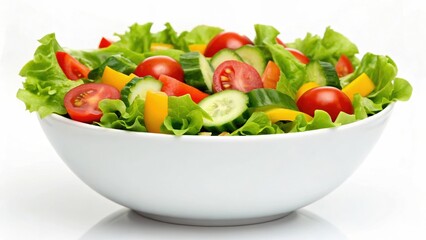 Digital Detox with Fresh salad with mixed vegetables in a white bowl on a light background.