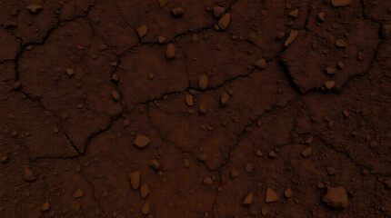 High-Resolution Cracked Earth Texture Dark Brown Soil Background Image