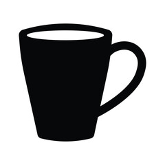 Hot Coffee Cup Icon – Black Silhouette of Steaming Beverage Mug for Café, Breakfast, or Drink App Design on White Background