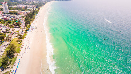 Aerial Top view Clean and beautiful Kata Karon beach Phuket Thailand, southern of Thailand,Patong beach is a very famous tourist destination in Phuket