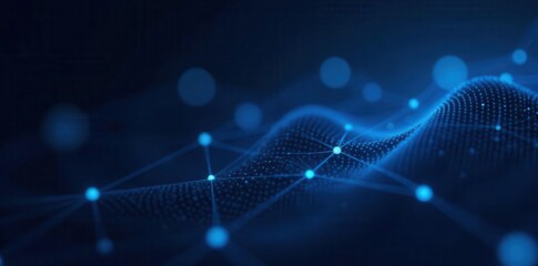 Cool blue tech lines, glowing nodes, dark background, intense, stylish, network