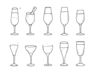 Elegant Champagne Glass Line Art Vector Illustration