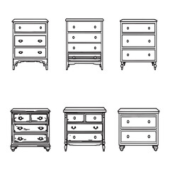 Minimalist wooden dresser with drawers line art vector design