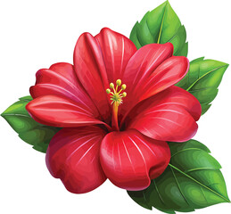 Tropical hibiscus flower, cute 3d style cartoon illustration © kaziashabul24
