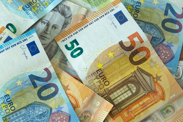 Serbian dinars and euros close-up