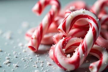 Close-up of peppermint candy canes, red and white stripes, festive holiday sweets , seasonal, red, delicious