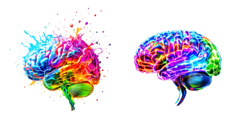 Vibrant colorful brain illustration with paint splash effect