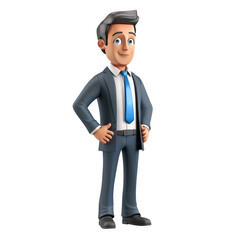 Angry Businessman Standing Office Suit Tie Hands Folded Serious Professional Cartoon Character Transparent Background