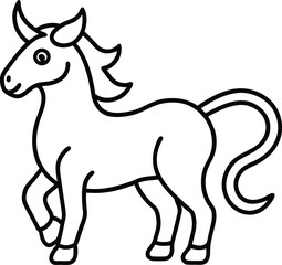 Cute brown horse cartoon vector illustration, isolated white farm animal art drawing