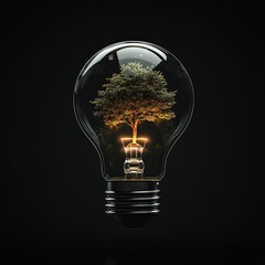 Tree inside a lightbulb, representing sustainable energy