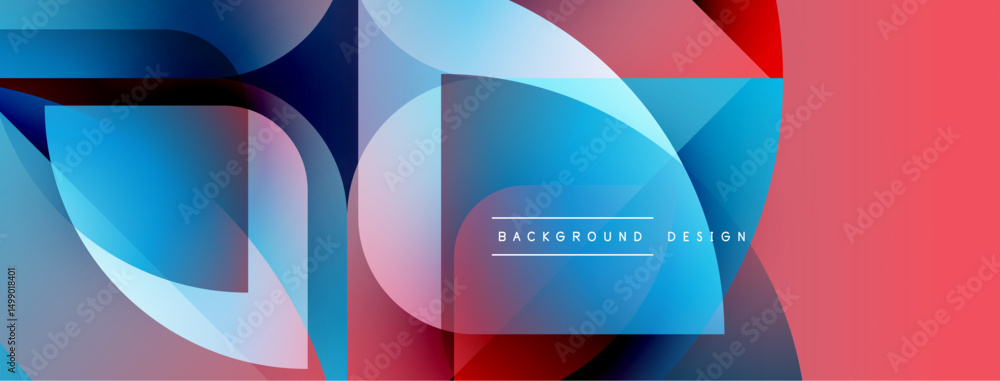 Poster Abstract geometric shapes overlap, creating vibrant color gradients. Modern design elements suggest dynamic visual experience.