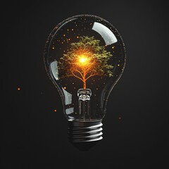 A lightbulb containing a small tree.  Energy, growth, innovation