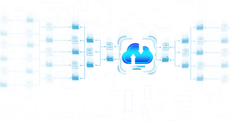 Png digital system for transferring documents. FTP(File Transfer Protocol) files receiver,computer backup copy. File sharing isometric. Exchange information and data with internet cloud technology.	
