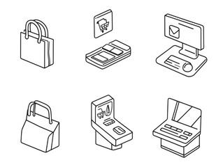 Checkout Process Vector Illustration in Minimal Line Art Style