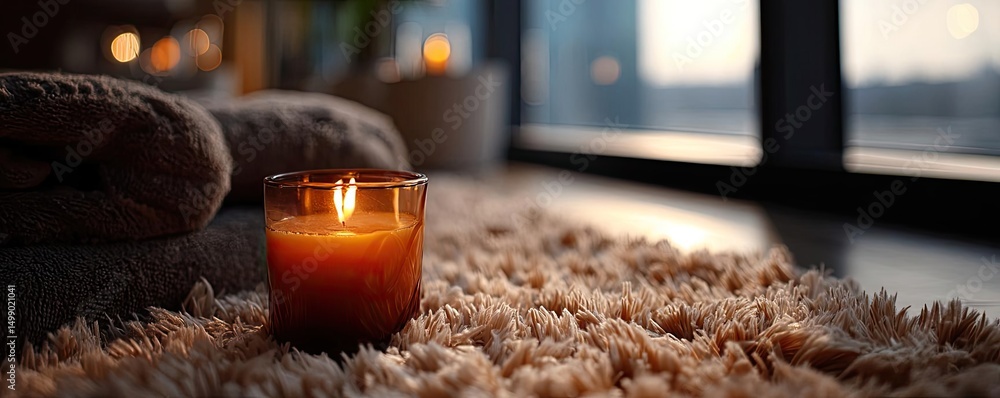 Poster calm environment through serenity and positivity in therapy concept. a tranquil scene with a candle 