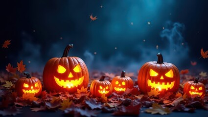 Pumpkins on Halloween night background