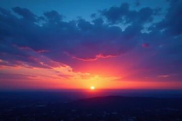 Fototapeta premium Stunning blue hour sunset, vibrant sky colors Deep blues and soft oranges blend beautifully , shade, landscape, sunset
