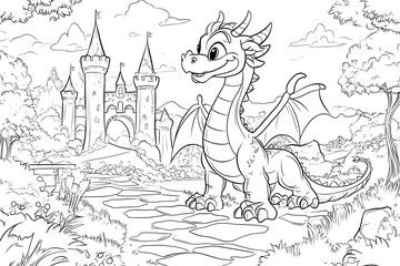 Cute Dinosaur in Jungle: Fun Coloring Page for Kids' Activity
