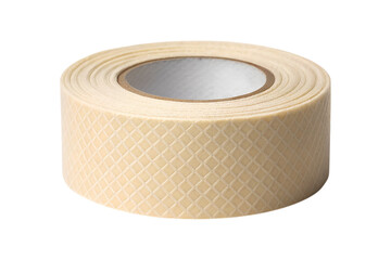 Roll of textured beige tape with a cardboard core on transparent background