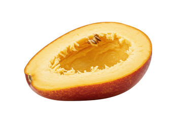 Halved papaya fruit showing seeds isolated on black background