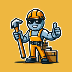 Clean Design Construction Worker Mascot in Uniform Standing Confidently for Poster Web Banner Print Identity and App Interface