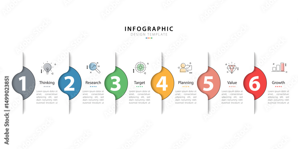 Poster Infographic template. 6 Step timeline journey, Flat simple infographics design template. presentation graph. Business concept with numbers 6 option or steps vector illustration.