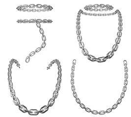 Metal chain necklace isolated on transparent background