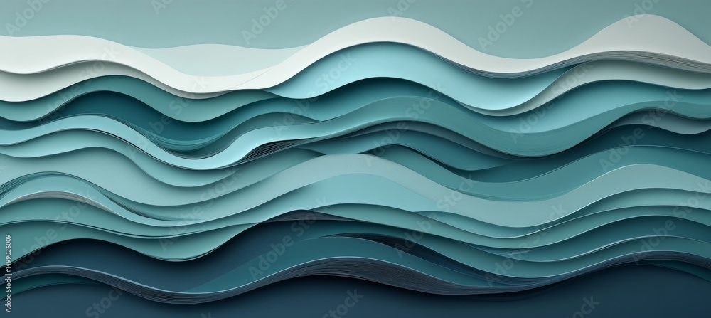Poster abstract wave pattern, smooth wavy lines in green, layered paper art design background