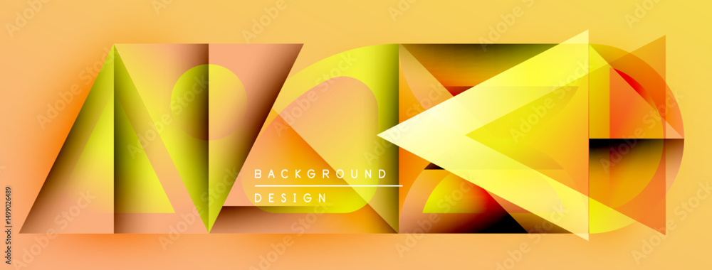 Poster abstract geometric design. warm colors dominate, creating dynamic visual effect. shapes overlap, for