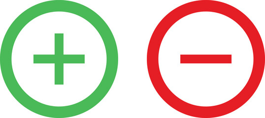 positive icon, negative icon, circle symbol, plus symbol icon, minus symbol icon, simple icon design, minimalist style, vector illustration