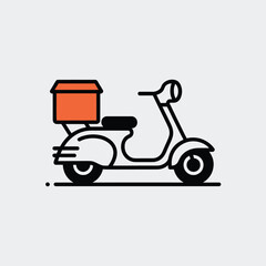 Side View of Retro Styled Delivery Scooter with Box for Fast Urban Food Service Representing Quick and Stylish Courier Logistics for Restaurants and E-Commerce Platforms