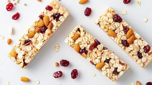 Homemade granola bars with oats, nuts, and dried fruit, healthy snack option