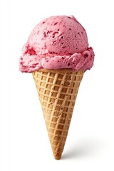 Real strawberry icecream cone dessert delicious frozen.