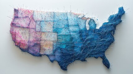 Intricate map of the united states crafted with pins and connected threads