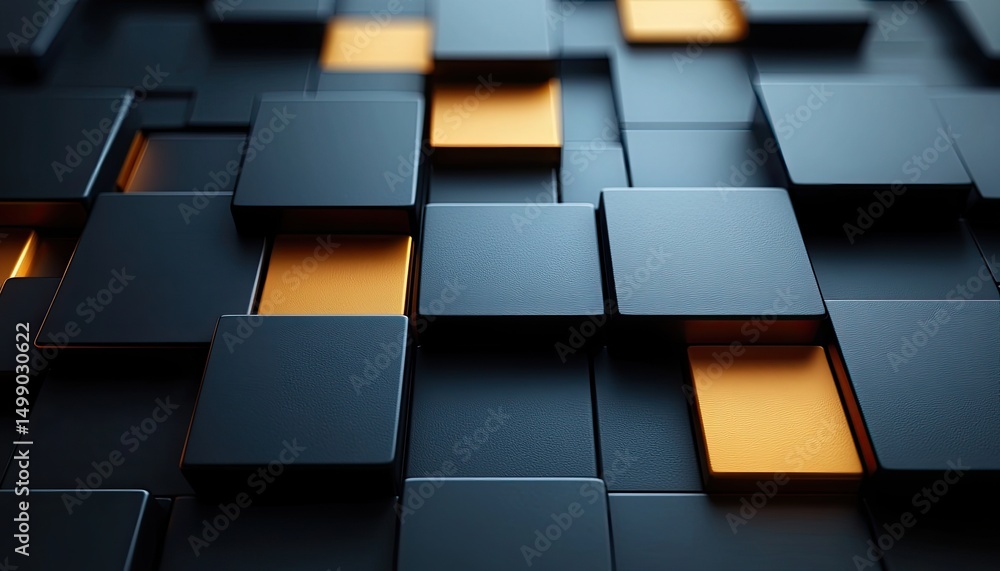 Poster black and golden 3d squares arranged in an abstract and stylish pattern. use as a creative, modern b