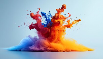 Obraz premium Colorful ink plumes in blue, red and yellow mix in an abstract design. Use this art for design, creative ideas, posters, or a cool background.
