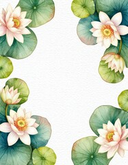 Watercolor Water Lily Frame with Text Space – Elegant Floral Layout for Design