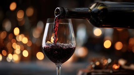 Red wine pouring into a crystal glass, elegant and refined moment of indulgence.