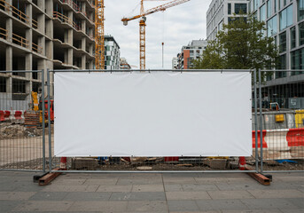 Blank banner at urban construction site