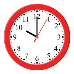 Red Clock icon design on a light background, flat style. Time icon. Ten o'clock. Circle badge, symbol, clock sign for website design. 
