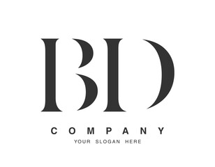 BD logo design. Initial letter b and d serif font style. Creative classic company name typography. Trendy logotype or identity.