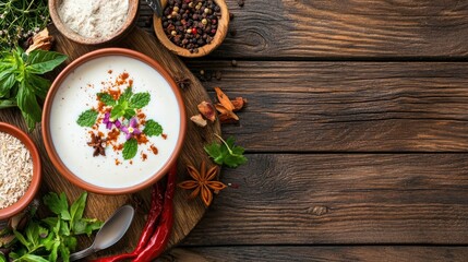 Fresh Ingredients and Flavors in a Culinary Spread on Wooden Table
