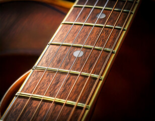 Obraz premium Guitar string and fretboard, macro musical object 