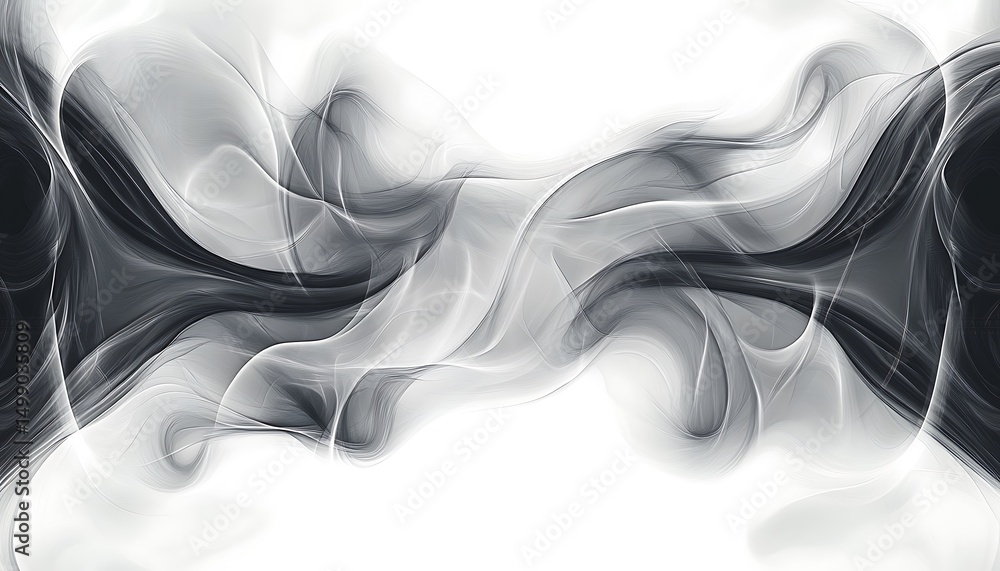 Poster abstract design of swirling smoke. dark grey smoke patterns float smoothly. wispy smoke shapes form 