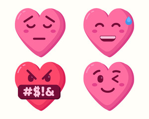 cute heart emoticons icons isolated set collection