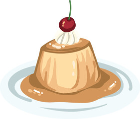 Delicious Flan Dessert with Caramel and Cherry Topping