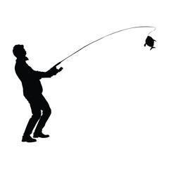 Obraz premium Man Fishing from a lake black silhouette on white background Vol 05